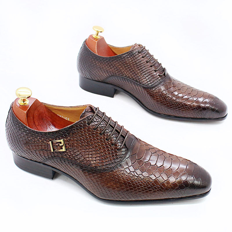 Men's Snake Print Leather Business Dress Shoes - Exotic Pattern Formal