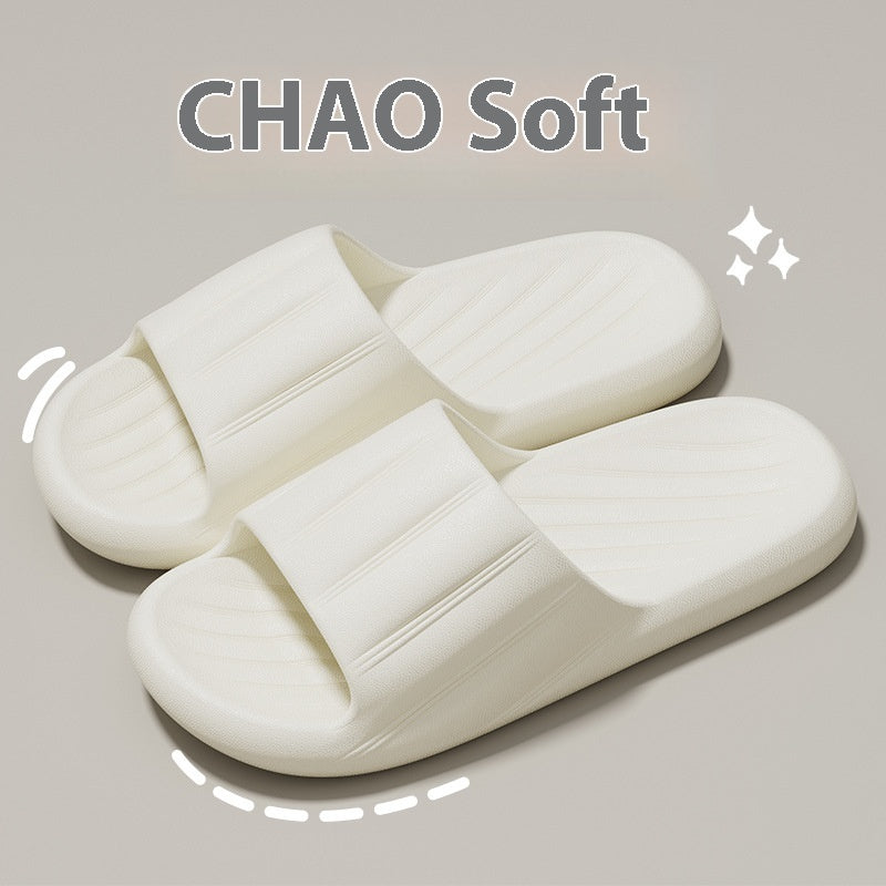 Unisex Striped Home Slippers - Thick Bottom Non-Slip Bathroom Shoes