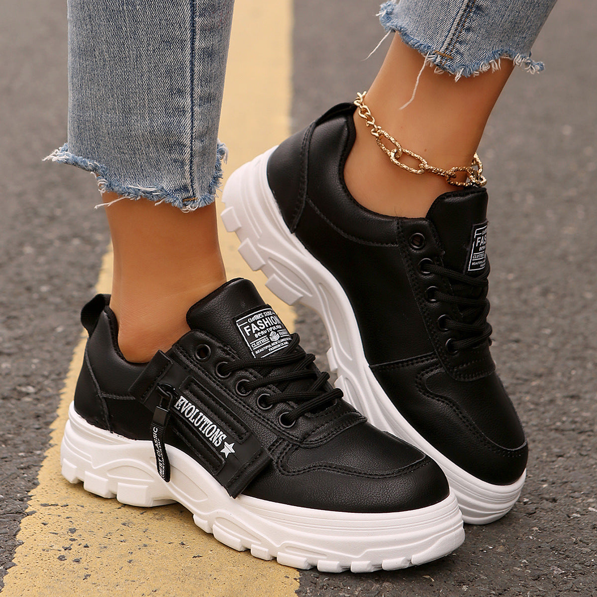 Women's Side-Zipper Sports Shoes - Fashion Thick-Soled Sneakers