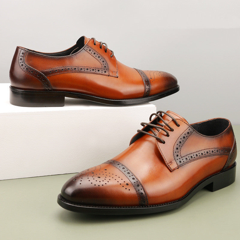 Leather Brogue Oxford Shoes - Men's Carved Business Dress Formal