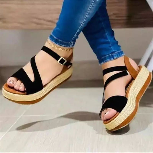 Women's Platform Sandals - Hollow Buckle Roman Style Shoes