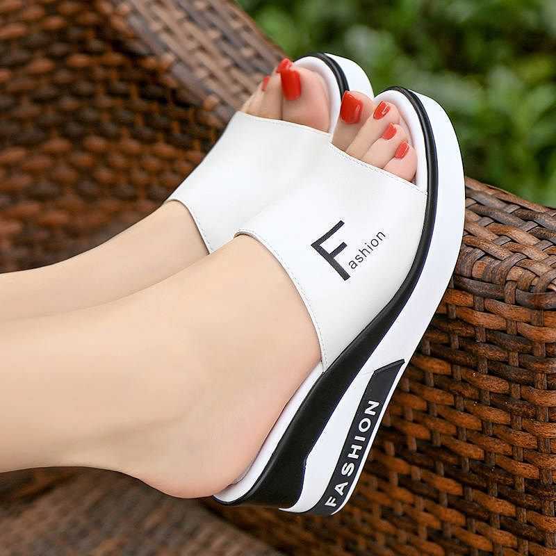 Wedge Heel Mid-Heel Slippers - Women's Comfortable Casual Slip-On Shoes