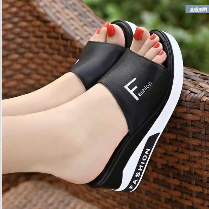 Wedge Heel Mid-Heel Slippers - Women's Comfortable Casual Slip-On Shoes