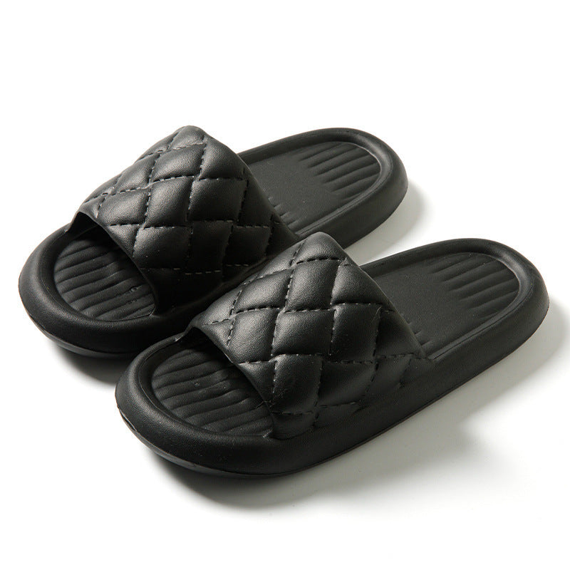 Unisex Rhombus Pattern Home Slippers - Non-Slip Bathroom Shoes