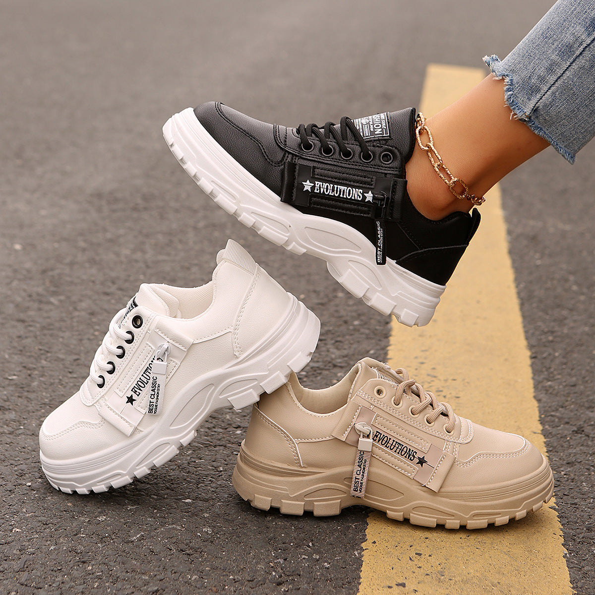 Women's Side-Zipper Sports Shoes - Fashion Thick-Soled Sneakers
