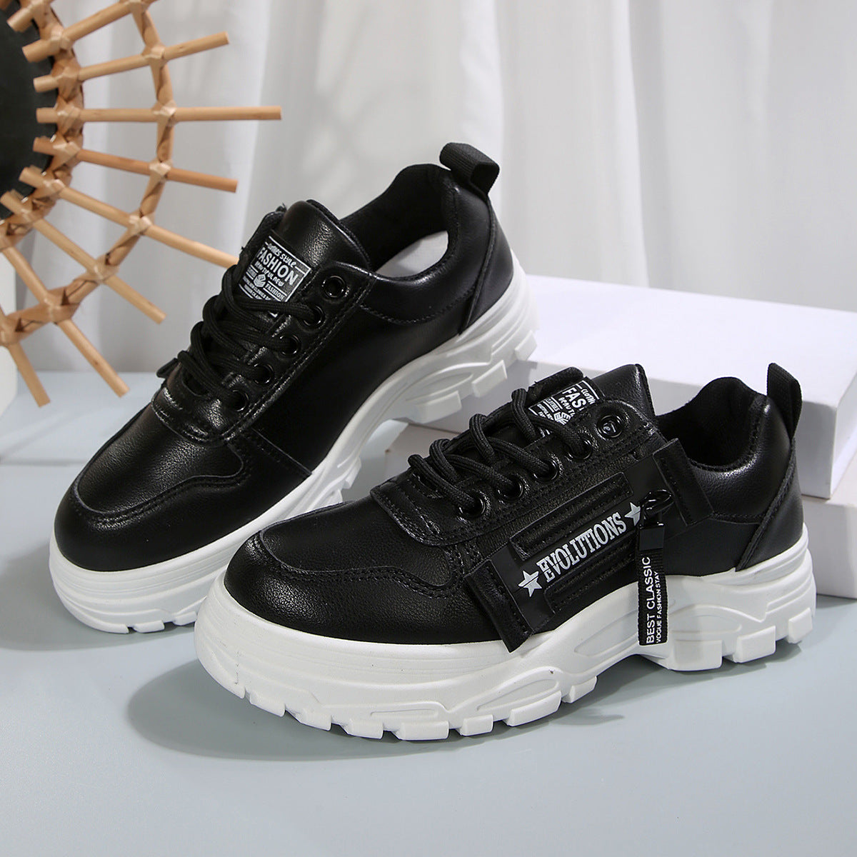 Women's Side-Zipper Sports Shoes - Fashion Thick-Soled Sneakers