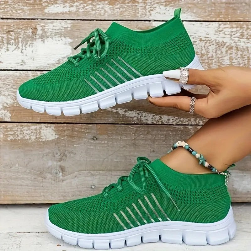 Women's High-Cut Platform Sneakers - Breathable Lace-Up Casual Shoes