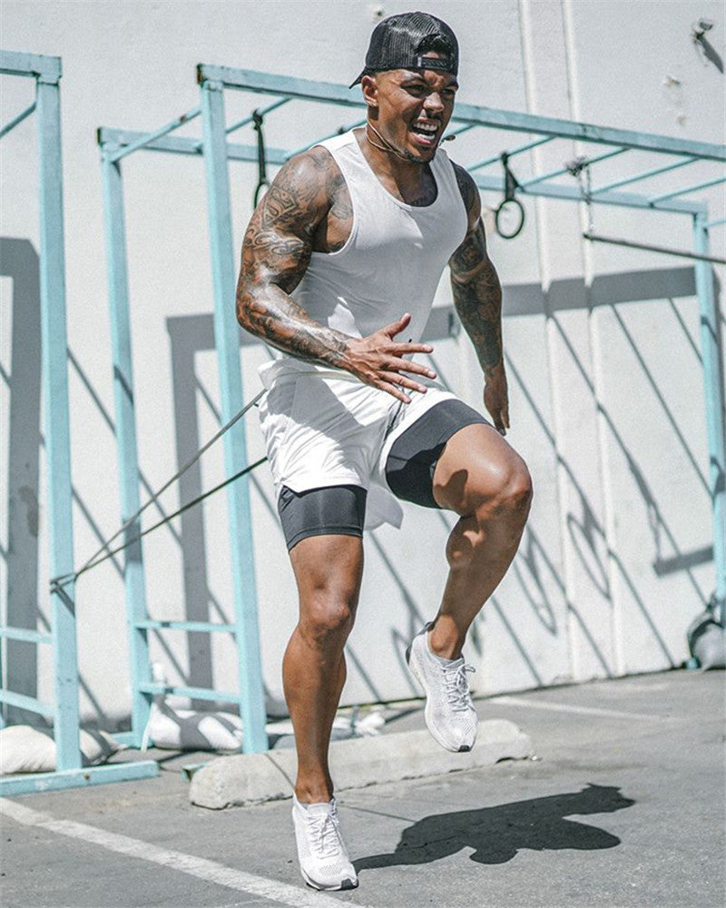 Men's 2-in-1 Summer Running Shorts - Dual Layer Sports Shorts with Built-in Compression