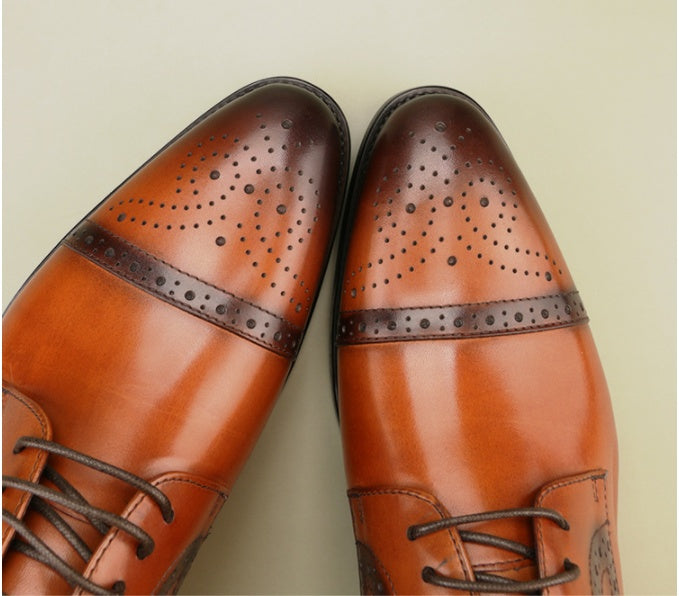 Leather Brogue Oxford Shoes - Men's Carved Business Dress Formal