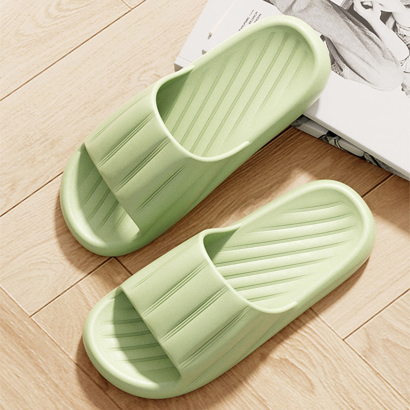 Unisex Striped Home Slippers - Thick Bottom Non-Slip Bathroom Shoes