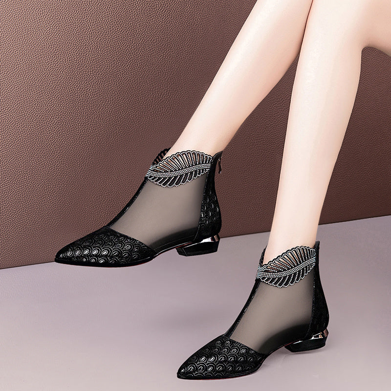 Soft Leather Net Boots - Women's Hollow Out Summer Sandal Boots