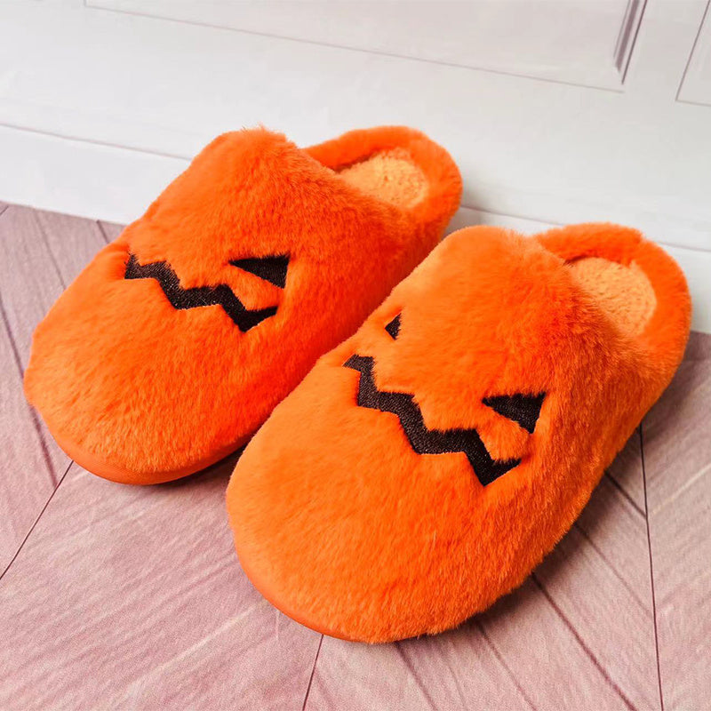Halloween Pumpkin Slippers - Warm Plush Indoor House Shoes