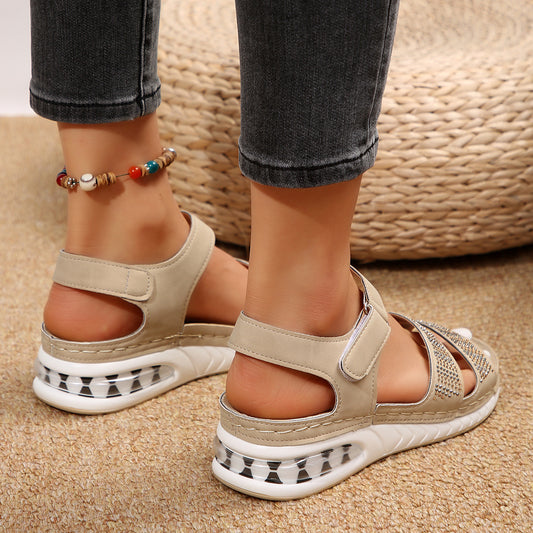 Women's Rhinestone Wedge Sandals - Air Cushion Roman Beach Shoes