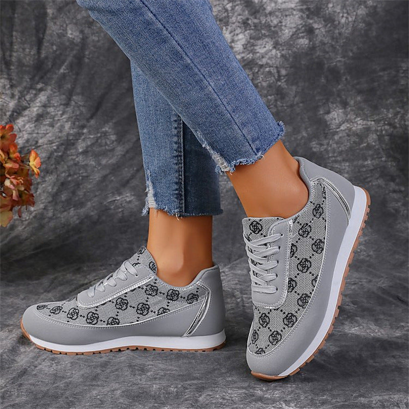 Women's Flower Print Sneakers - Lightweight Breathable Walking Shoes