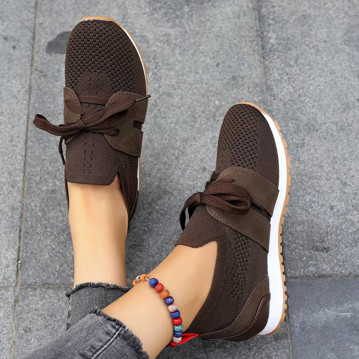 Women's Breathable Mesh Flat Shoes - Comfortable Walking Sneakers