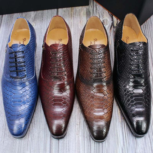 Men's Snake Print Leather Business Dress Shoes - Exotic Pattern Formal