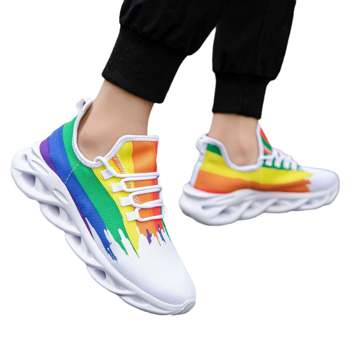 Men's Flying Woven Running Shoes - Breathable Mid-Top Athletic Sneakers