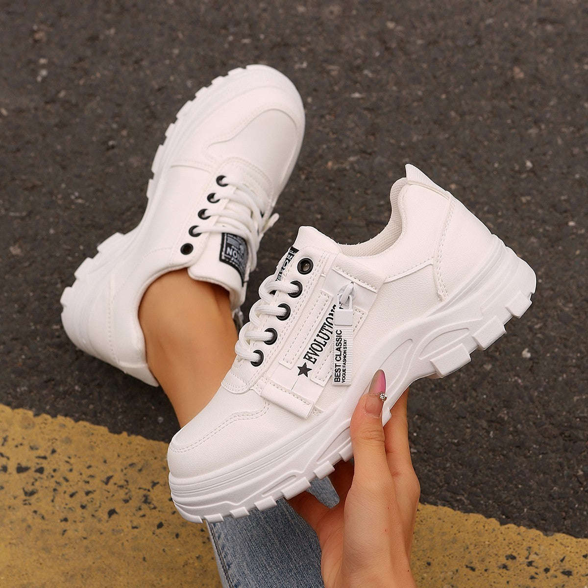 Women's Side-Zipper Sports Shoes - Fashion Thick-Soled Sneakers