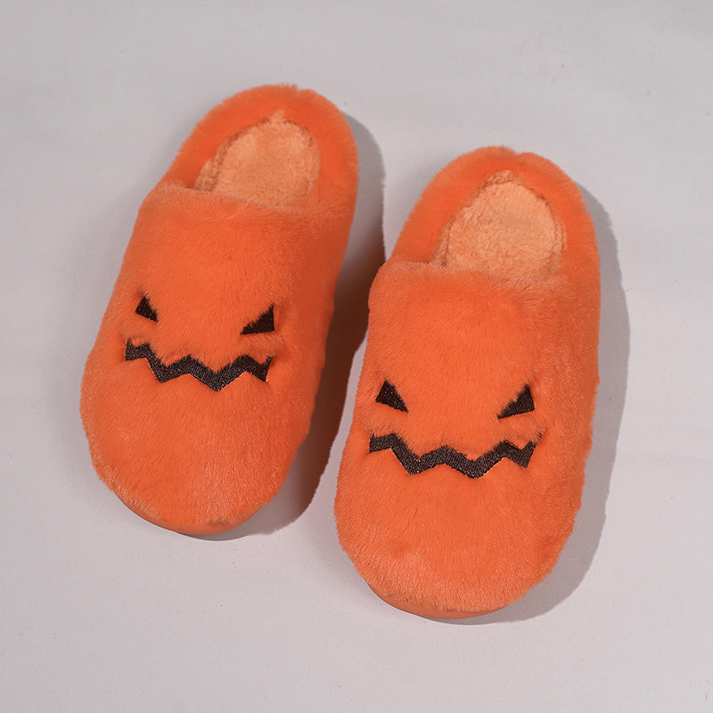Halloween Pumpkin Slippers - Warm Plush Indoor House Shoes