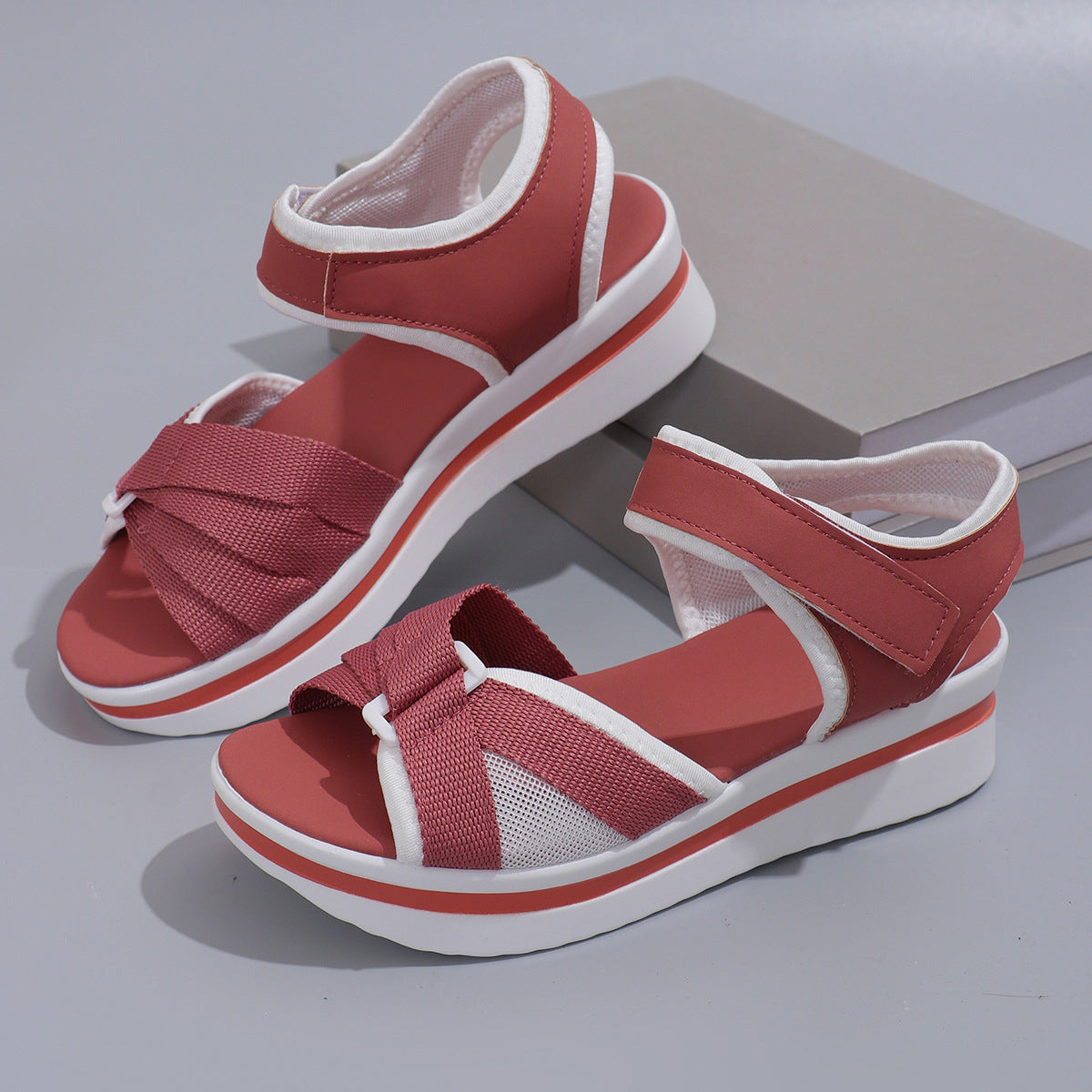 Women's Mesh Cross-Strap Sandals - Velcro Thick Sole Beach Flats