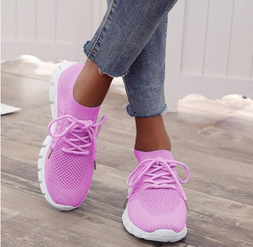 Women's High-Cut Platform Sneakers - Breathable Lace-Up Casual Shoes