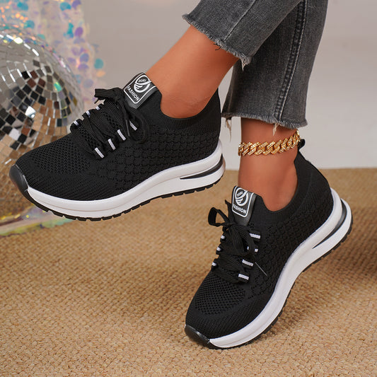 Women's Plus Size Platform Sneakers - Casual Lace-Up Mesh Athletic Shoes