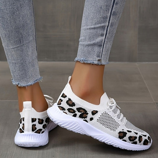 Women's Leopard Print Sneakers - Trendy Lace-Up Sports Shoes
