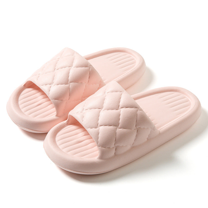 Unisex Rhombus Pattern Home Slippers - Non-Slip Bathroom Shoes