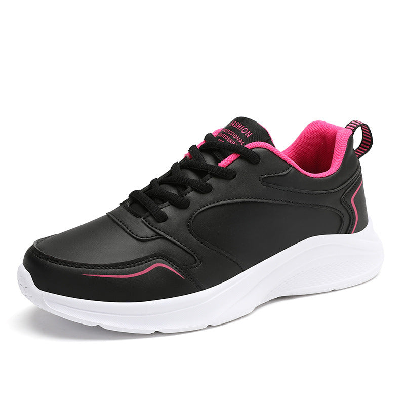 Women's Waterproof Leather Sneakers - Casual Flat Platform Shoes