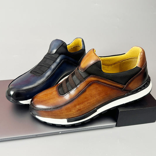 Men's Genuine Leather Fashion Sneakers - Premium Casual Athletic Shoes