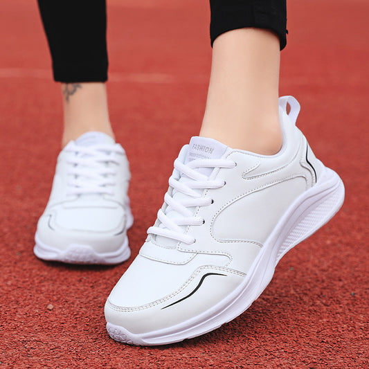 Women's Waterproof Leather Sneakers - Casual Flat Platform Shoes