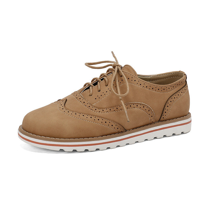 Women's Brogue Burnt Shoes - Classic Wingtip Oxfords for Spring & Autumn