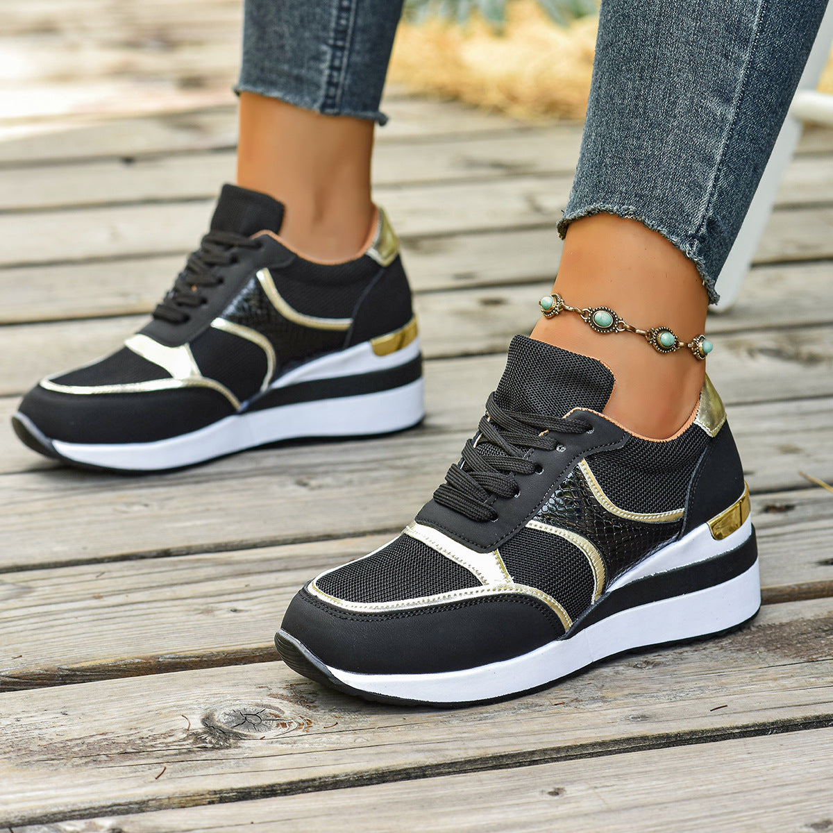 Women's Plus Size Casual Sneakers - Comfortable Mid-Heel Shoes