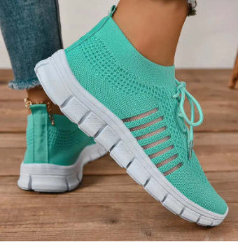 Women's High-Cut Platform Sneakers - Breathable Lace-Up Casual Shoes