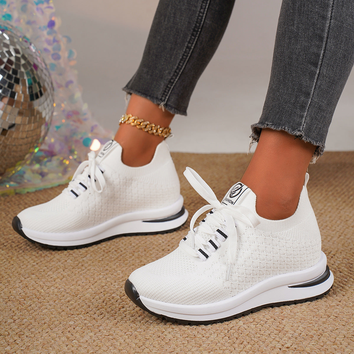 Women's Plus Size Platform Sneakers - Casual Lace-Up Mesh Athletic Shoes