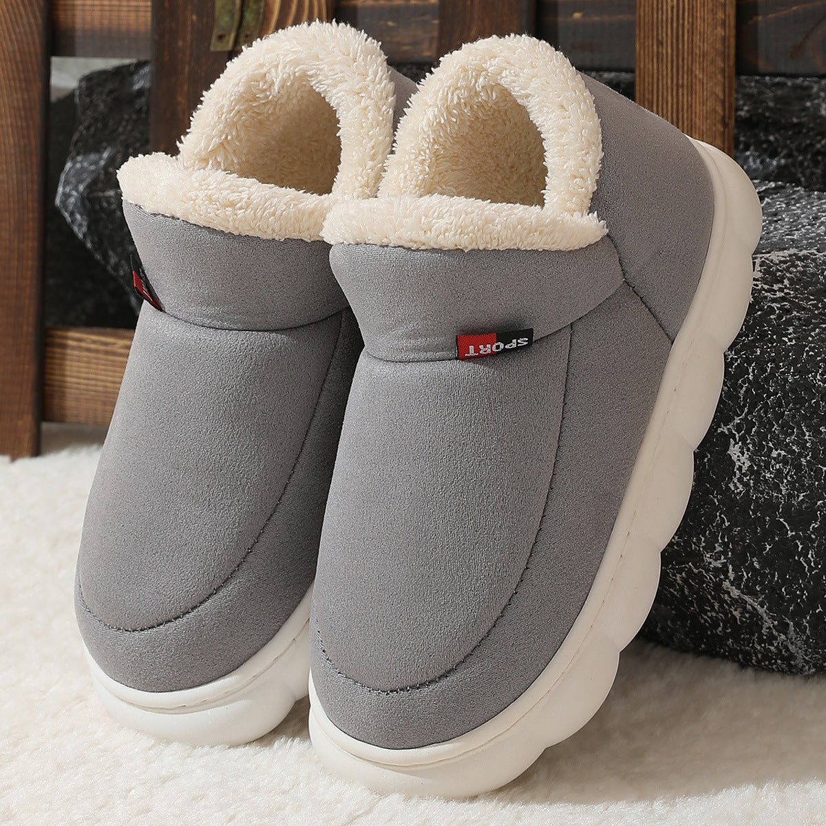 Unisex Winter Plush Cotton Garden Shoes - Warm Suede House Shoes