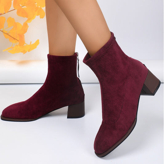 Women's Round Toe Chunky Heel Boots - New High Heel Fashion Ankle Boots