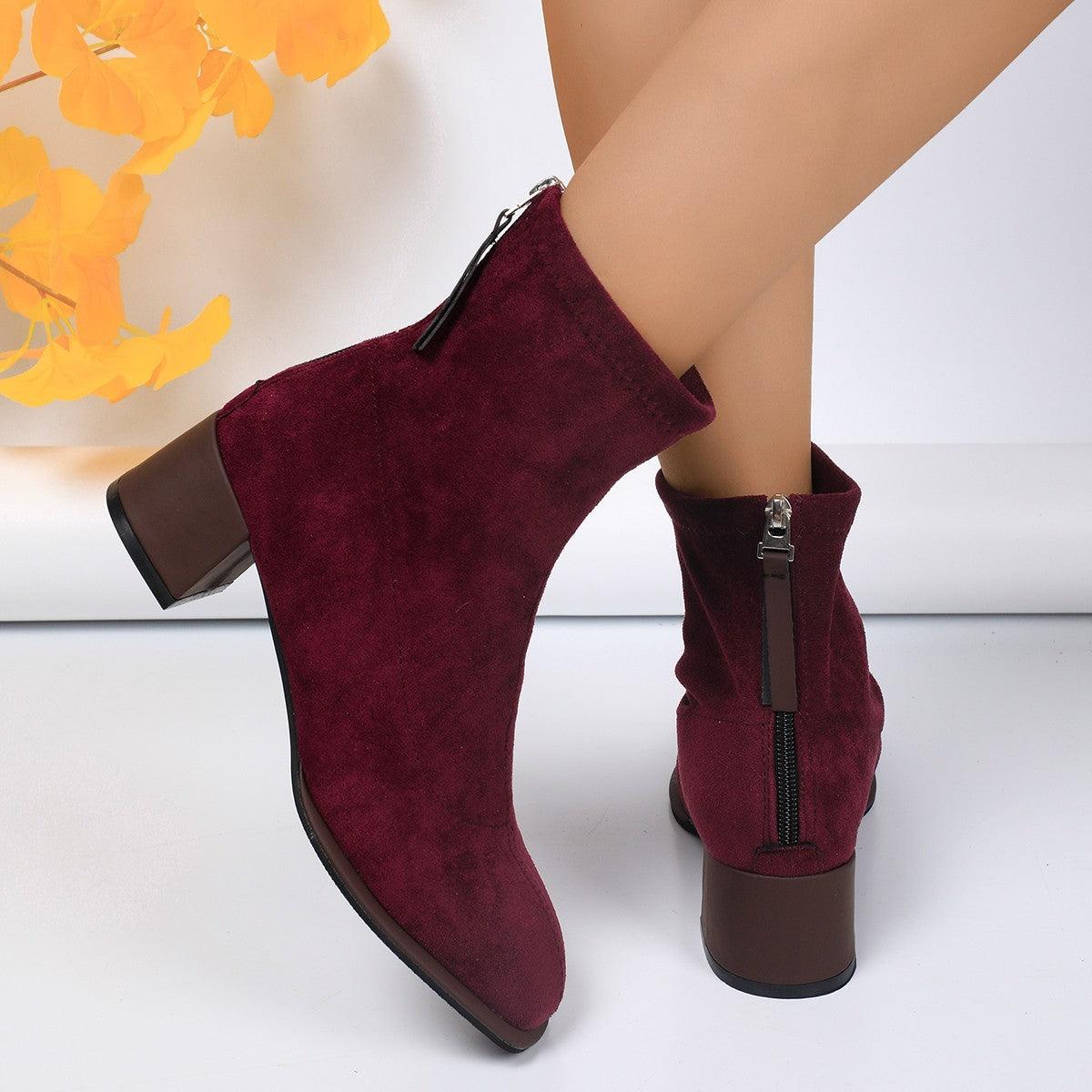 Women's Round Toe Chunky Heel Boots - New High Heel Fashion Ankle Boots