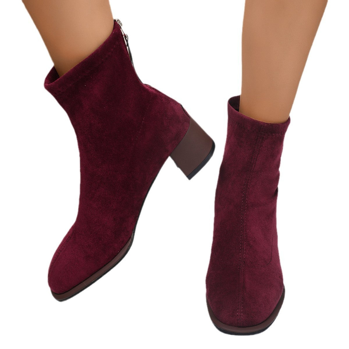 Women's Round Toe Chunky Heel Boots - New High Heel Fashion Ankle Boots