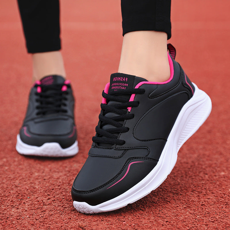 Women's Waterproof Leather Sneakers - Casual Flat Platform Shoes