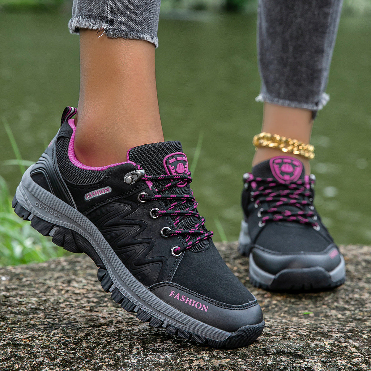 Women's Leather Platform Sneakers - Breathable Lightweight Casual Shoes