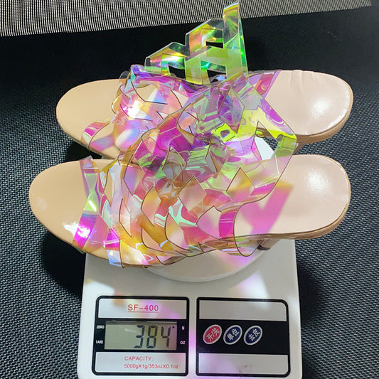 Women's Transparent PVC Crystal Sandals - Thick Heel Hollow Design Shoes