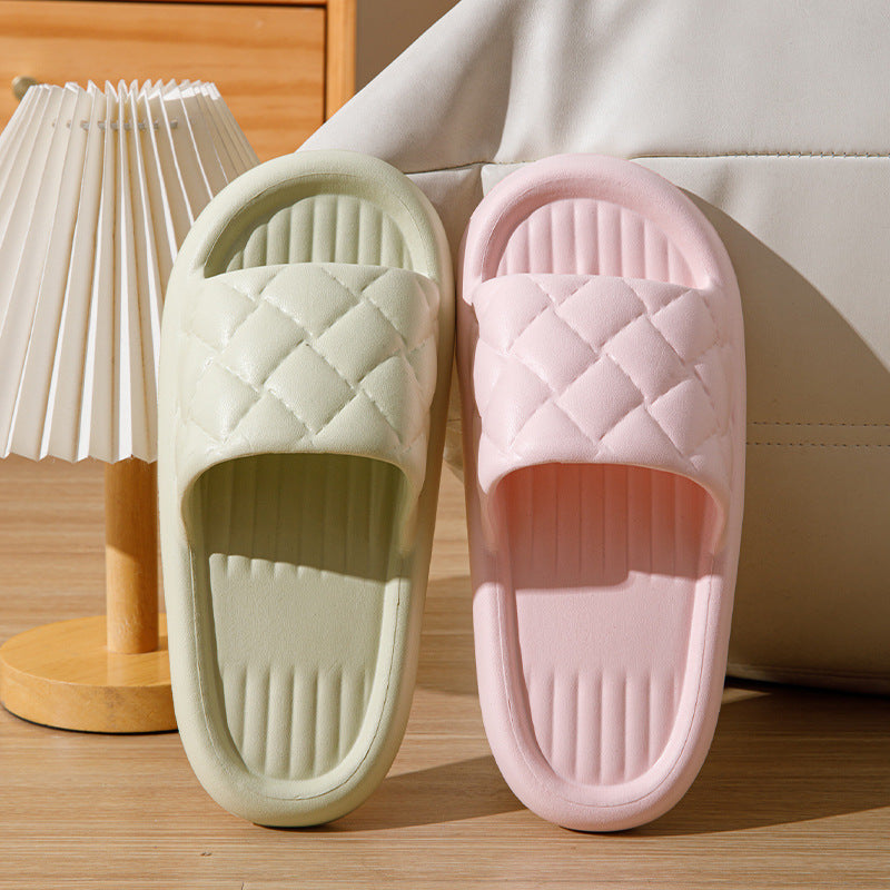 Unisex Rhombus Pattern Home Slippers - Non-Slip Bathroom Shoes