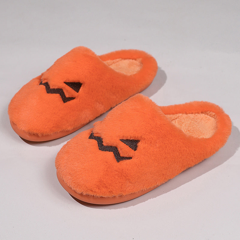 Halloween Pumpkin Slippers - Warm Plush Indoor House Shoes
