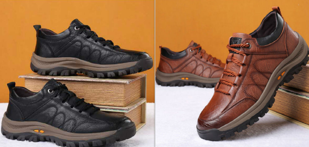 Men's Casual Leather Hiking Shoes - Outdoor Trail Walking Boots