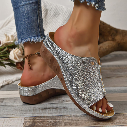 Women's Crocodile Pattern Wedge Sandals - Thick-Soled Slippers