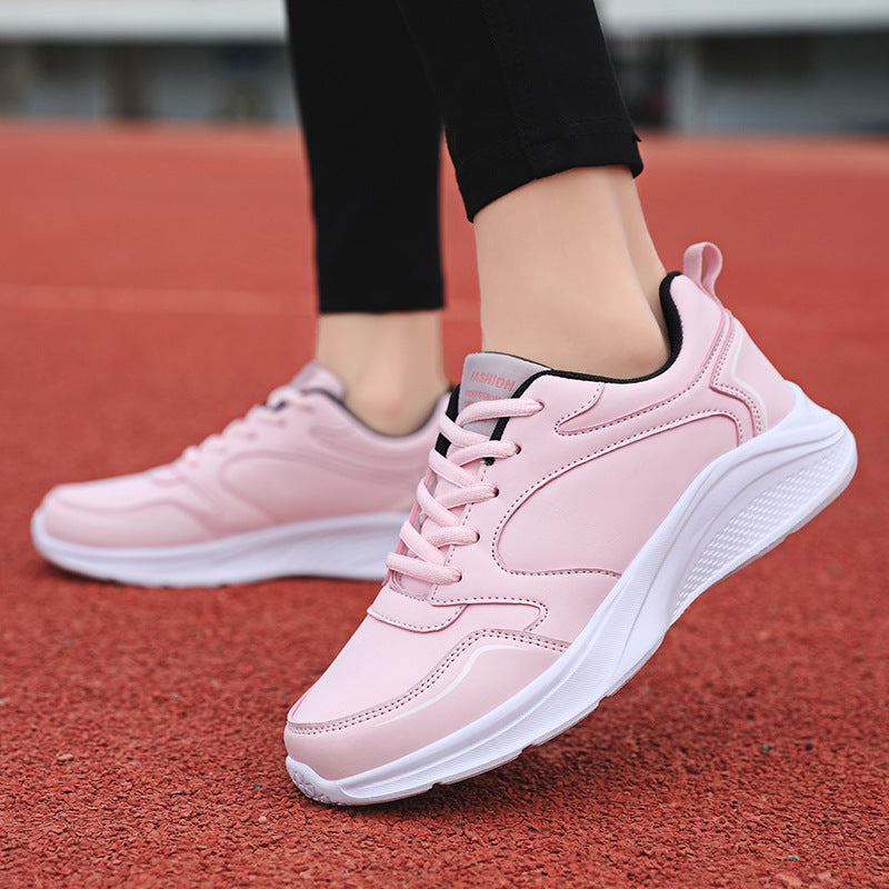 Women's Waterproof Leather Sneakers - Casual Flat Platform Shoes