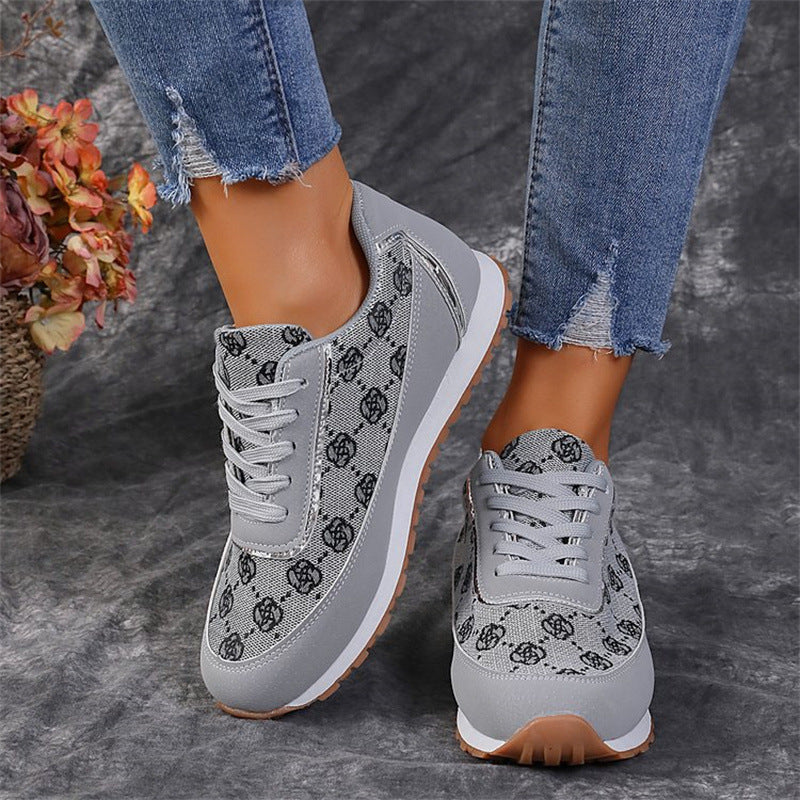 Women's Flower Print Sneakers - Lightweight Breathable Walking Shoes