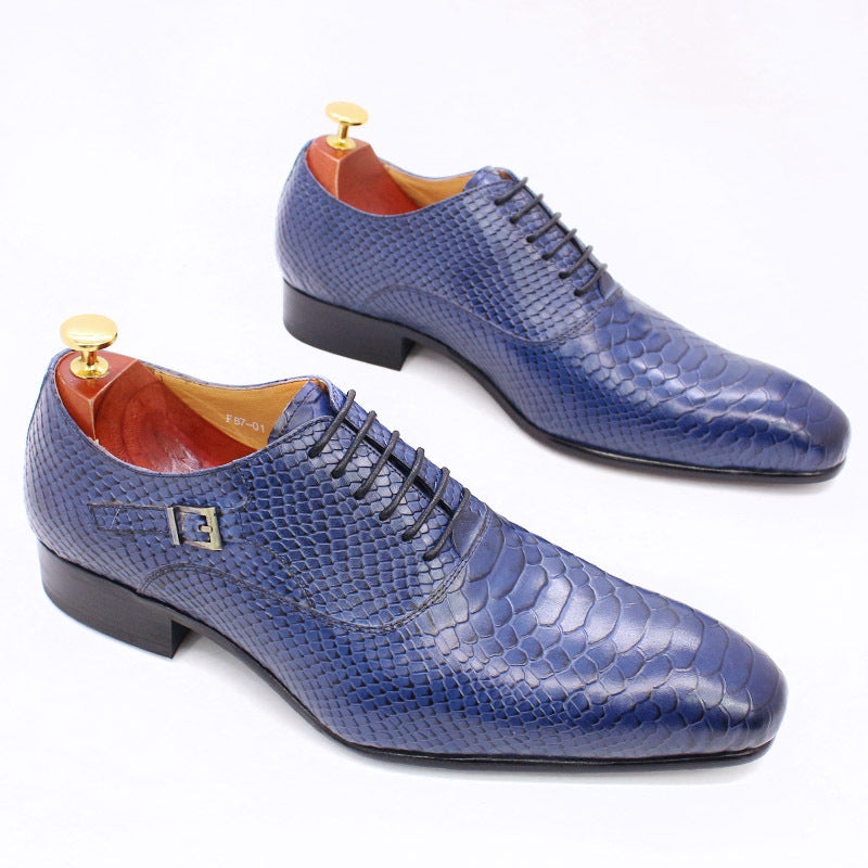 Men's Snake Print Leather Business Dress Shoes - Exotic Pattern Formal