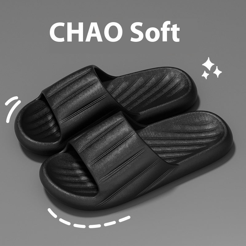 Unisex Striped Home Slippers - Thick Bottom Non-Slip Bathroom Shoes